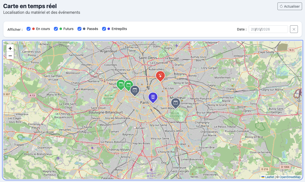 Carte interactive — localisation du matériel en temps réel